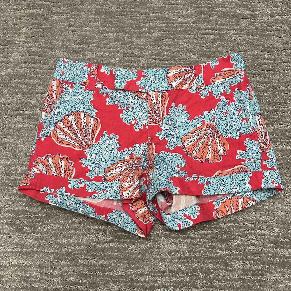 Lilly Pulitzer Shorts Womens 6 Barclay Pink Seashell Print Chino Beach Summer